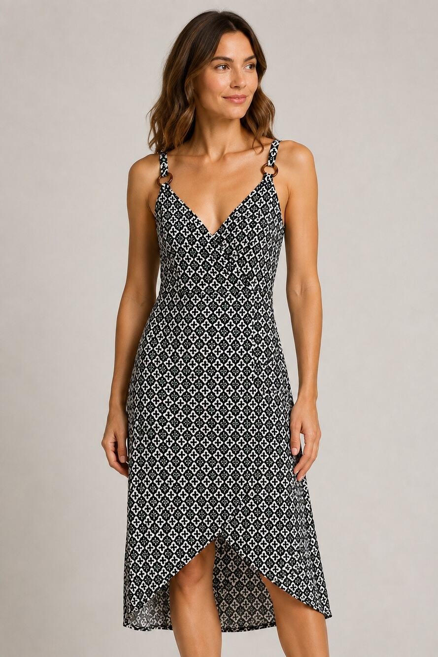 Toast Geometric Print Strappy Faux Wrap Dress – Size XS